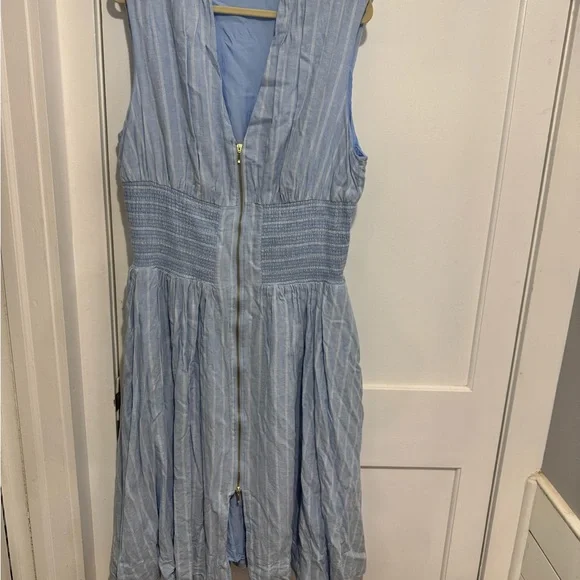 Anthropologie The Tommie Cap-Sleeve Smocked Front-Zip Shirt Dress Size 2X - Picture 3 of 9